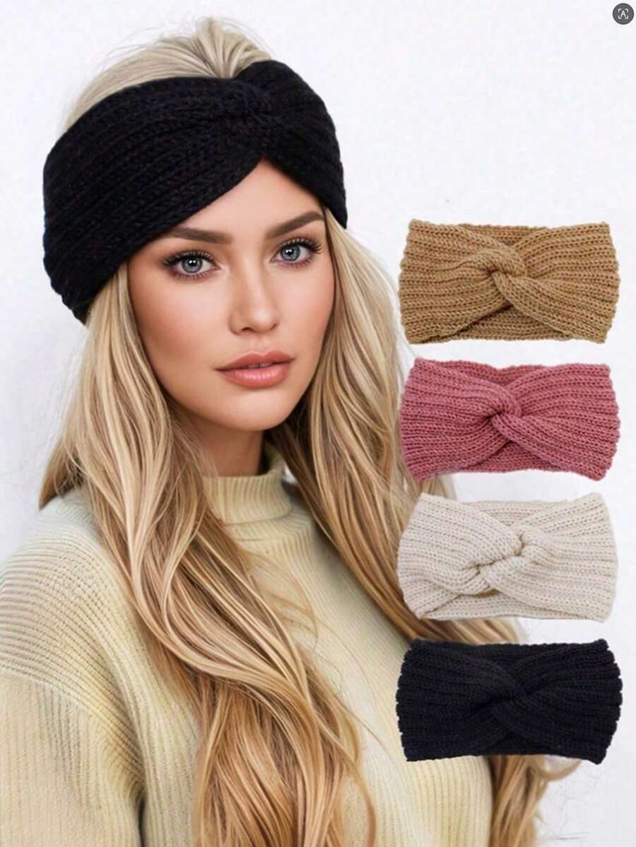 1/3pcs Set Thick Knitted Headband, Handmade Criss-Cross Yarn Headband Ear Warmer Headwrap, Fashionable Knitted Headband Hair Accessory, Suitable For Women And Girls Fashion Hair Band - Solid Color - View 1