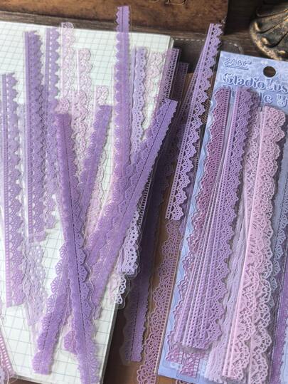 40pcs/Pack Purple Lace Floral Stickers For DIY Scrapbooking, Planner, Journal Decoration Scrapbook Supplies Funny Stickers Laptop Stickers Kindle Phone Stickers