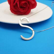 MOMOL Sideways Initial Necklace 18K Gold Plated Stainless Steel Large Big Letters Pendant Necklace Script Name Monogram Necklaces For Women,S - s - 查看 4