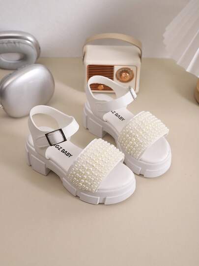 1双女童户外高跟凉鞋，新款夏季圆头水钻装饰厚底防滑耐穿时尚儿童罗马凉鞋