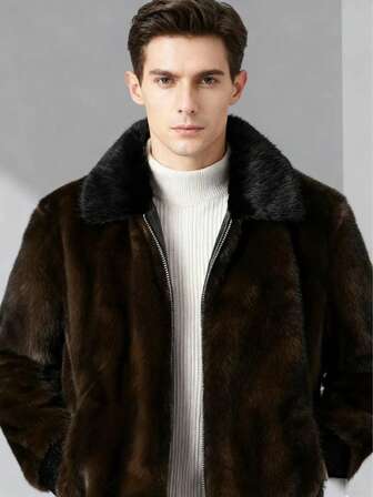Men's Fashion Velvet Collar High-End Luxury Coat, Thick & Warm, Counter-Seasonal, Fall/Winter