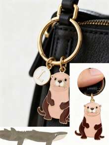 个性化水獭钥匙扣礼品，适合女孩、包包、汽车装饰、送给老师、朋友、姐妹的创意礼物之选 - 圓扣粉紅色水獺 - 查看 5