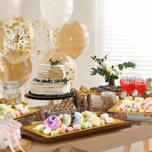 24 Pcs Gold Plastic Serving Tray Platter Set 14 X 7.5 Inches With Elegant Gold Lace Rim Design Ideal For Food Dis Dessert Presentation Fruit Arrangement Cupcake Serving Wedding Tables Party Decorations And Elegant Table Settings - Gold - View 6