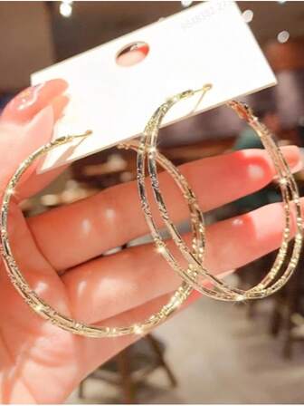 18K镀金闪亮圆形耳环，复古性感大号耳环，女士款