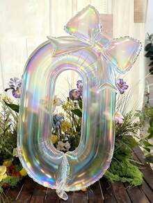 2个100厘米大号彩色透明数字造型铝箔气球，配24英寸彩色蝴蝶结装饰，适用于生日派对、户外活动、周年纪念、节日、宴会庆典、墙面装饰、圣诞节、新年等场合。 - 無色 - 查看 15