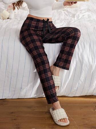 1pc Women's Plaid & Random Print Pajama Pants