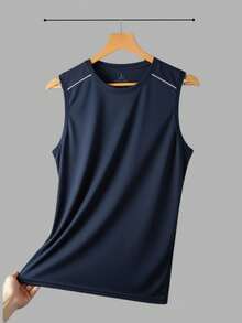 Men's Sleeveless Sports Tank Tops - Quick-Drying And Breathable Running And Gym Shirts With Geometric Patterns - Moisture-Resistant Workout Shirts For Beachwear, Casual Wear - Ideal Gift For Men, Couples - Spring/Summer Sportswear, Gym Clothes - 藏蓝色 - 查看 1