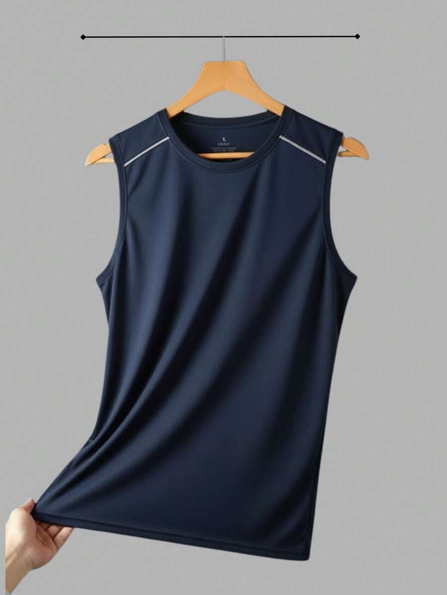 Men's Sleeveless Sports Tank Tops - Quick-Drying And Breathable Running And Gym Shirts With Geometric Patterns - Moisture-Resistant Workout Shirts For Beachwear, Casual Wear - Ideal Gift For Men, Couples - Spring/Summer Sportswear, Gym Clothes - 藏蓝色 - 查看 1