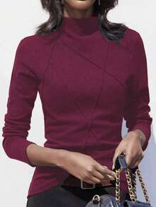 Jersey con cuello alto y forro polar grueso para mujer, nuevo para otoño/invierno 2024, estampado de pata de gallo Derun en patchwork, diseño casual y elegante