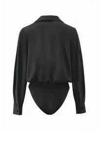 (Remarque sur la taille : un peu grand) Blouse légère à col V pour le printemps/été, chemise cardigan élégante et décontractée pour le bureau, jaune bouton d'or, chic pour les vacances, Top polyvalent et flatteur, il est recommandé de choisir une taille en dessous, noir - Noir - Voir 2