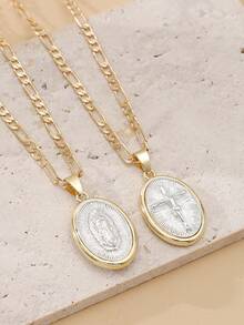 1pc Elegant Women's Jewelry Double-Sided Embossed Necklace With Virgin Mary Cross Pendant, Unique Design Choker For Daily Wear