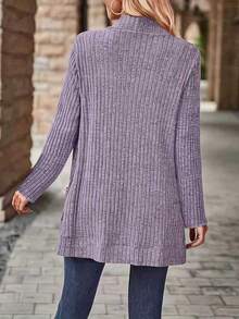 Damen Große Größen Einfarbige Langarm Gestrickte Strickjacke