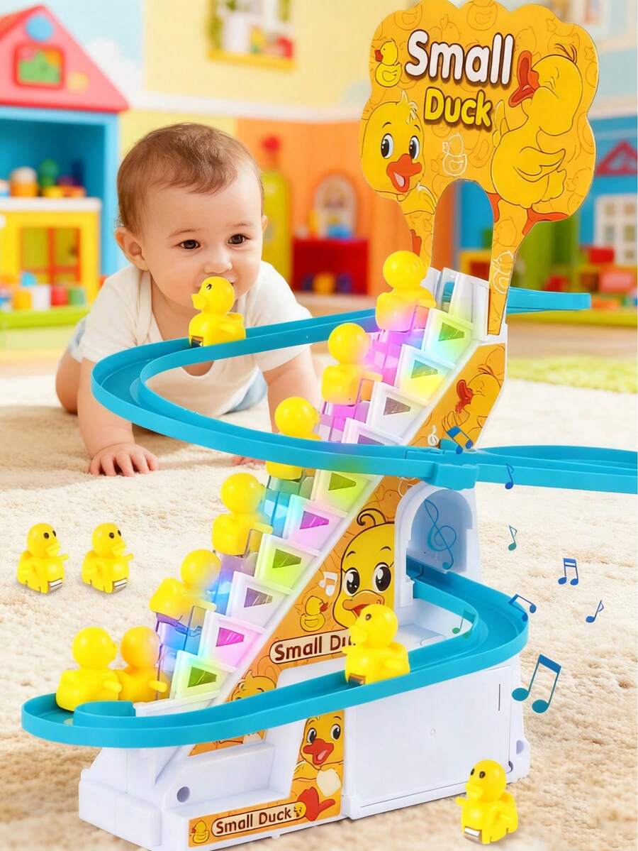 儿童互动小鸭爬楼梯玩具 - 适合3-6岁儿童，电动轨道，益智玩具，带音乐和灯光，理想的生日礼物 - 彩色 - 查看 1
