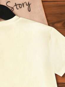 女童草莓蝴蝶结印花短袖休闲T恤 - 杏色 - 查看 6