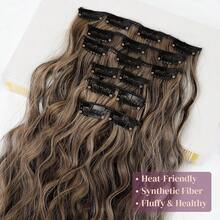 Clip In Hair Extensions, 6PCS Curly 24inch Long Synthetic Clip On Hairpiece For Women,DeepBrownwithDirtyBlonde - DeepBrown 和 DirtyBlonde - 查看 4