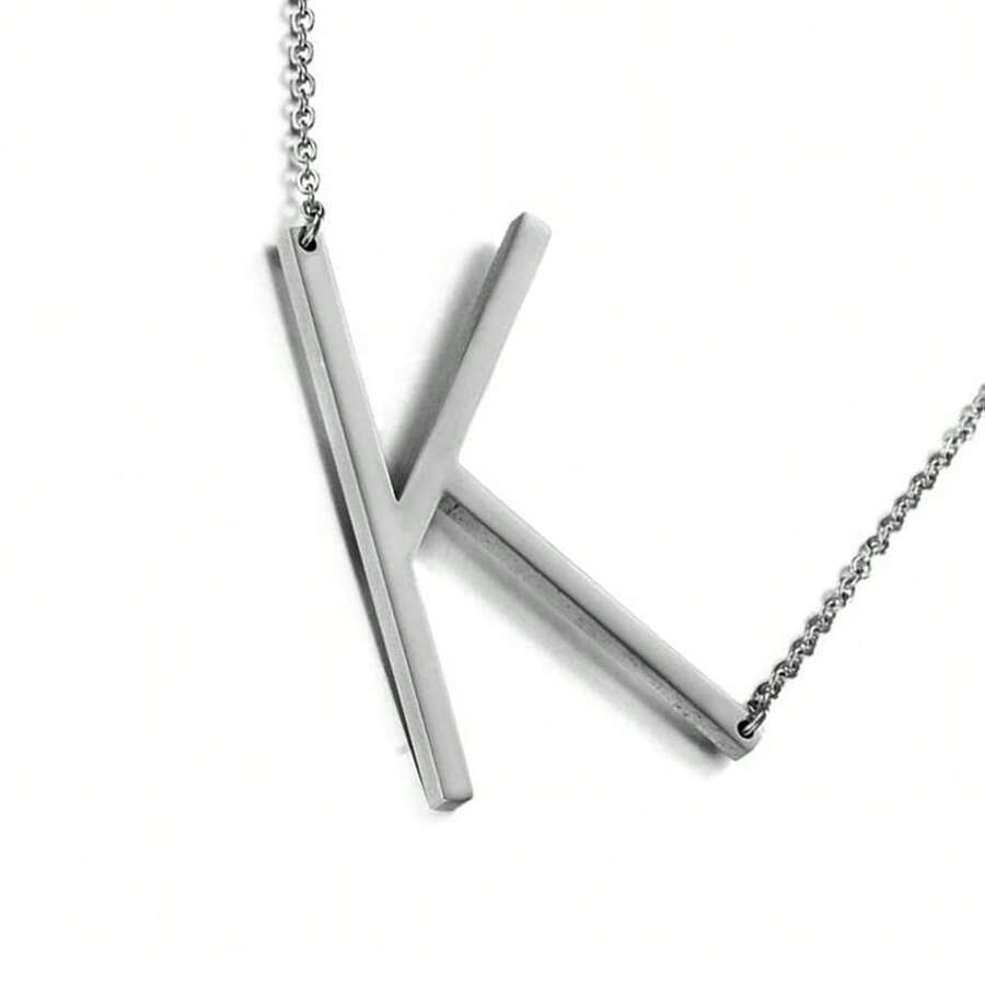 MOMOL Sideways Initial Necklace 18K Gold Plated Stainless Steel Large Big Letters Pendant Necklace Script Name Monogram Necklaces For Women,K - k - 查看 1