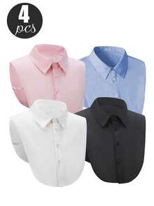 4件/3件/2件/1件多功能职业风衬衫，配有假领、方领、尖领和假领，适合搭配正装或低领外套。尺码标准：适合非肥胖体型，适合体重180磅以下穿着，面料采用柔软的涤纶材质。