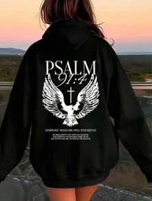 Winter Clothes For WomenWomen's Christian Hoodie - Psalm 91:4 Bible Verse Eagle Wing Cross Sweatshirt, Inspirational Religious Clothing, Women's Hooded Pullover, Machine Washable Four Seasons Faith Apparel Bold Print Design, Comfortable Fabric, Church Wear, Spiritual Clothing, Durable Construction, Faith-Inspired Fashion Soft And Comfortable Cotton TopLoose And Comfortablehoodie Christmas Sweatshirt - 黑色 - 查看 1