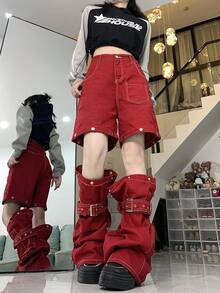 Retro Design Niche Slimming Loose Wide-Leg Women Casual Jeans - Red - View 4