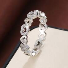 1pc Fashion Heart Shaped Arrangement Design Filled With Artificial Zirconia Stone Women's Ring, Valentine's Day Gift - Multicolor - View 11