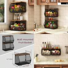 GILLAS 2 Juegos Cesta de Fruta de Metal, Cesta de Frutas y Verduras de Pared con Parte Superior, Cesta de Almacenamiento de Frutas y Verduras de Cocina, para Cebollas, Patatas, Verduras(default) - Multicolor - Ver 1