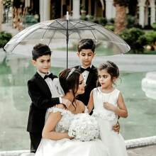 1 pieza Paraguas de boda transparente, mango blanco y apertura/cierre semiautomático - Paraguas de novia y dama de honor de 37 pulgadas, estructura con 8 varillas resistente, diseño a prueba de viento, adecuado para bodas, fotografía al aire libre, bailes de graduación y eventos formales - Paraguas transparente duradero y fácil de limpiar