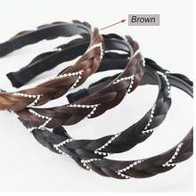 Headband 4 Strands Synthetic Hair Plaited Headband Braid Braided With Teeth Hair Band Beauty Accessory Stretch Braid Headbands Hairpiece For Women (Brown, Width 0.8 Inch),Brown - 棕色 - 查看 6