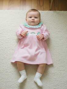 Little Toddler Girl St. Patrick's Day Dress Shamrock Rainbow Embroidered Plaid Ruffled Long Sleeve A-Line Dress - Hồng - Xem 3