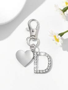 1件装 时尚欧美风镂空心形字母水钻装饰钥匙扣，男女通用奢华配饰 - 銀色-K2100 - 查看 25