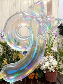 2个100厘米大号彩色透明数字造型铝箔气球，配24英寸彩色蝴蝶结装饰，适用于生日派对、户外活动、周年纪念、节日、宴会庆典、墙面装饰、圣诞节、新年等场合。 - 無色 - 查看 18