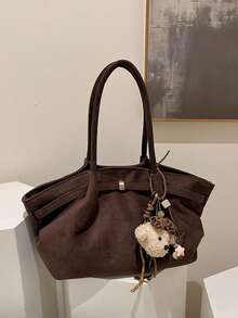 小众设计哑光通勤手提包 女士 2025 秋冬新款时尚百搭单肩斜挎包（带吊坠） - 咖啡 - 查看 3