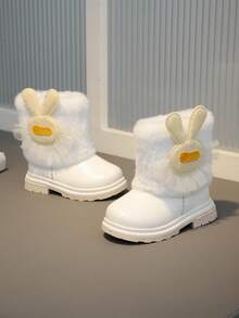 1 Pair Girl's Comfortable, Lightweight Rabbit Decor Fluffy Warm Snow Boots, Suitable For Everyday Outdoor Wear In Autumn/Winter - White - View 3