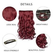 16inch 1-Pack 3/4 Full Head Curly Wavy Clips In On Synthetic Hair Extensions HE008 Hairpieces For Women 5 Clips 3.9 Oz Per Piece - Wine Red,FWineredss - 酒紅色 - 查看 3