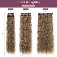 Clip In Hair Extensions, 6PCS Curly 24inch Long Synthetic Clip On Hairpiece For Women-Dark Ash Blonde With Hightlights,DarkAshBlondewithHightlights - 深灰色金髮高光 - 查看 3