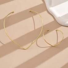 Women's Necklace And Bracelet Set In A V-Shaped Design, Modern Minimalist Style For Everyday Wear And Parties - 金色 - 查看 3