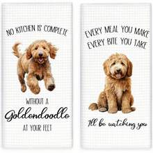 2pcs 18*26 INCH Funny Goldendoodle Kitchen Towels, Gifts For Dog Lovers Women Men Dish Towel, Funny No Kitchen Is Complete Without A Goldendoodle Dish Hand Towel For Home Decor Kitchen Towel - 2PC - View 2