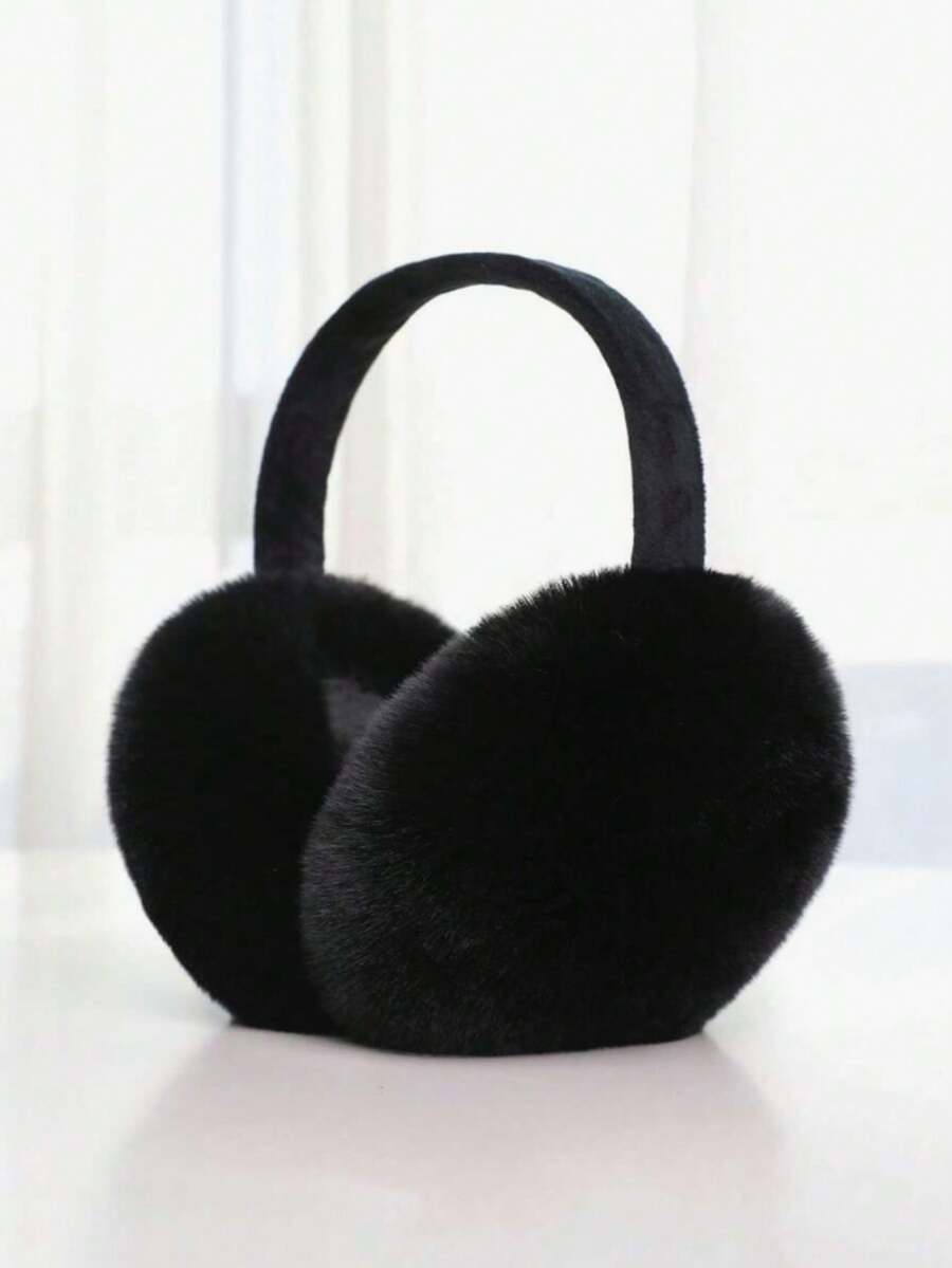 1pc Women's Warm Foldable Plush Ear Warmers Ear Muffs With Earmuffs Winter Outdoor Ear Covers, Suitable For Winter Activities Winter Accessories Women Winter Clothes - Black - View 1