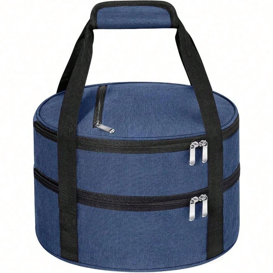1 Pc Insulated Casserole Carrier Bag Grey Elegant Leakproof Food Container For 12.5 Inch Baking Dishes Pies Hot Cold Meals Multi-Use Portable With Handles For Women Men Gifts Picnic Party Office Potluck Travel Family Gathering - 藏蓝色 - 查看 1