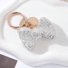 1pc Rhinestone Bow Keychain, Gold Metal Car Key Chain, Bag Charm, Spring Clasp Accessory - Multicolor - View 7