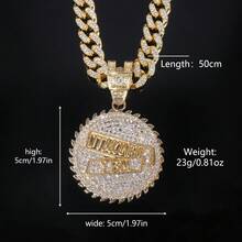 1pc Men's Rhinestone Round Gear English Shield Pendant Necklace, Punk Hip Hop Style, Suitable For Jewelry Gift And Party - Multicolor - View 4