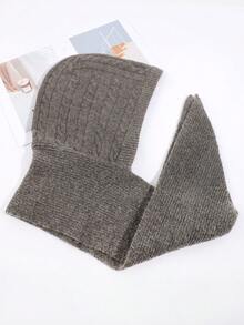 1pc Women Casual Solid Color Cable Knit Textured Warm Windproof Thermal Lined Cute Knitted Hooded Scarf Neck Warmer, Suitable For Dates, Daily Wear, Shopping, Traveling, Matching For Dress