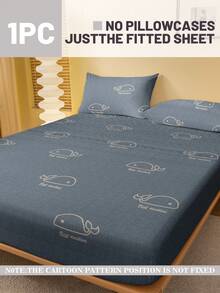 1pc Cartoon Cute Whale Print Brushed Fitted Sheet, Bedroom Printed Bed Cover, Bedding (Pillow Case Not Included) - Multicolor - View 2