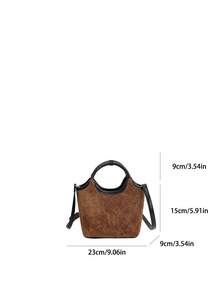 女士水桶包/斜挎包，仿麂皮绒，时尚，秋冬款，棕色，复古，优雅，简约，适合女性、女孩、大学生 - 棕色 - 查看 9