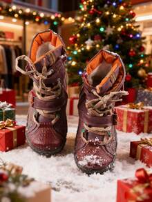 1 Pair TMA EYES Women's Textured Patchwork Ankle Boots - Multi-Strap & Side Zipper Design, Retro Grunge Style For All-Season Wear - Đỏ - Xem 2