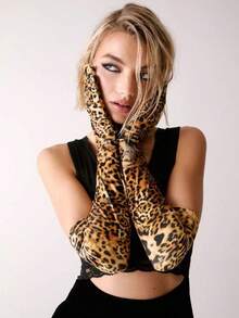1pair Women Leopard Print Pattern Fashion Arm Sleeves For Party Halloween Wedding Snow Gloves - Multicolor - View 1