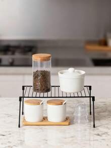 1pc Ultimate Expandable Metal Storage Rack - Space Saving, Super Durable, Adjustable Storage, Suitable For Kitchen, Pantry And Cabinets - Non-Slip Anti-Rust Spice Rack, Great For Home And Restaurant Use - Black - View 9