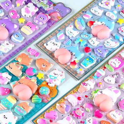 兔子和熊泡沫贴纸，自粘贴纸，适用于剪贴簿和文具装饰，手工贴纸，柔软可爱贴纸，萌萌的粉色兔子泡泡贴纸