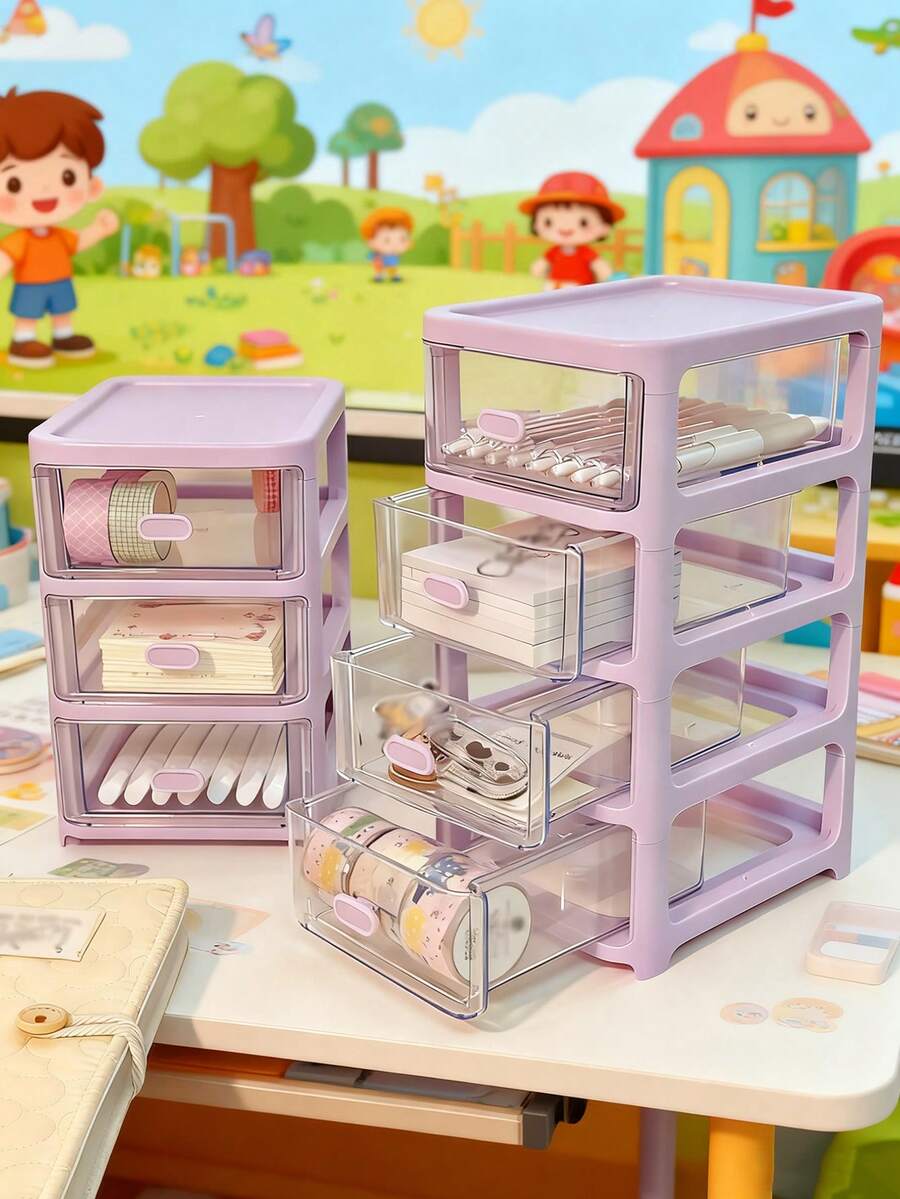 2/3/4/5层透明桌面收纳盒，带抽屉，多层化妆品收纳盒，大容量防尘防水柜，适用于化妆品、文具、学习用品，居家办公必备，夏季女孩收纳整理好物，旅行收纳好礼