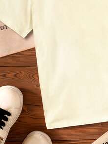 女童休闲蝴蝶结印花圆领短袖T恤，夏季 - 杏色 - 查看 7