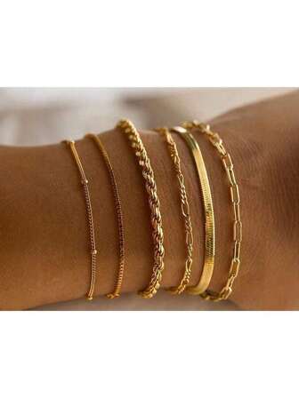 6pcs/Set Personalized Jewelry Bracelet, New Alloy Combination Wrist & Ankle Accessories For Women